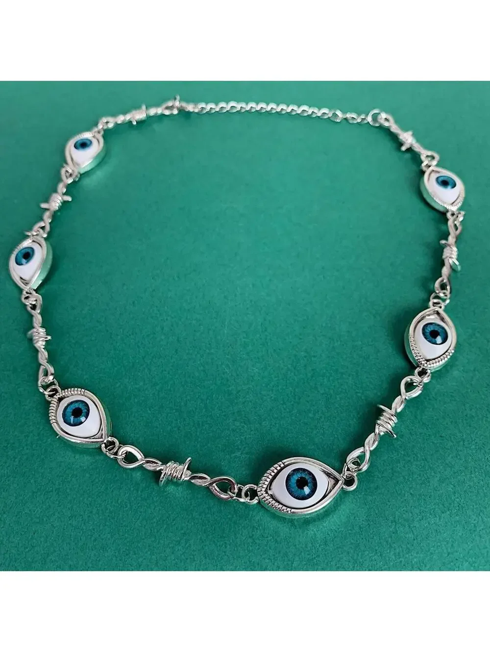 Cyberpunk Eye ball pendant barbwire y2k 2000s style necklace
